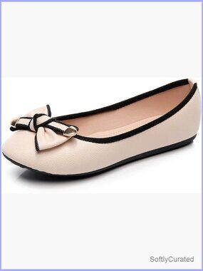 Ballet Flats with Bow Detail Round Toe Wedding Party Flats Size US 4-8